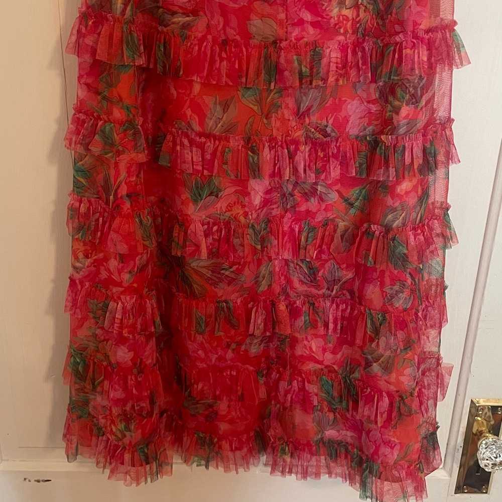 Mac Duggal Multi Color Strapless Floral Micro Ruffle Dress size 8 - Picture 10 of 17